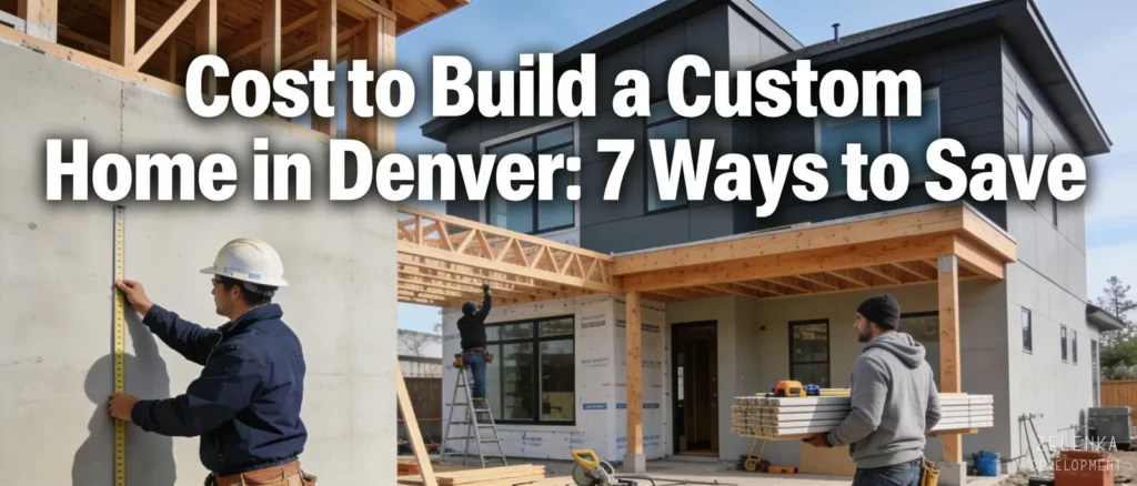 Custom home construction in Denver, Colorado, with builders and framing details, illustrating cost-saving strategies.